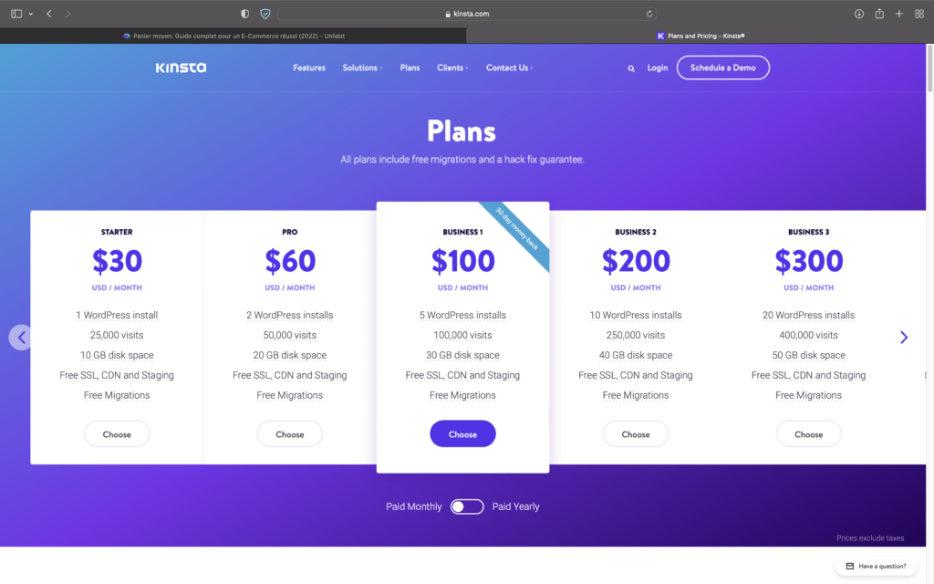 kinsta down selling example