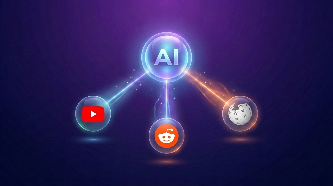 Sources les plus citées par les IA : YouTube, Reddit, Wikipedia, LinkedIn